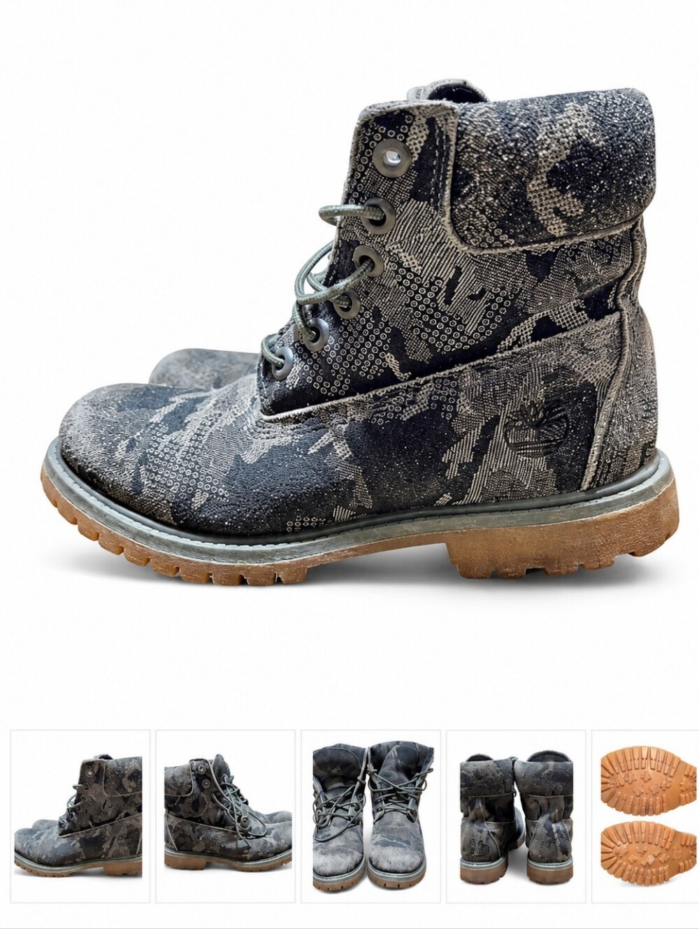 Timberland Men's Size 6 Green Black Camo Hiking Boots Lace Up Outdoor Trail Shoe - Picture 2 of 7